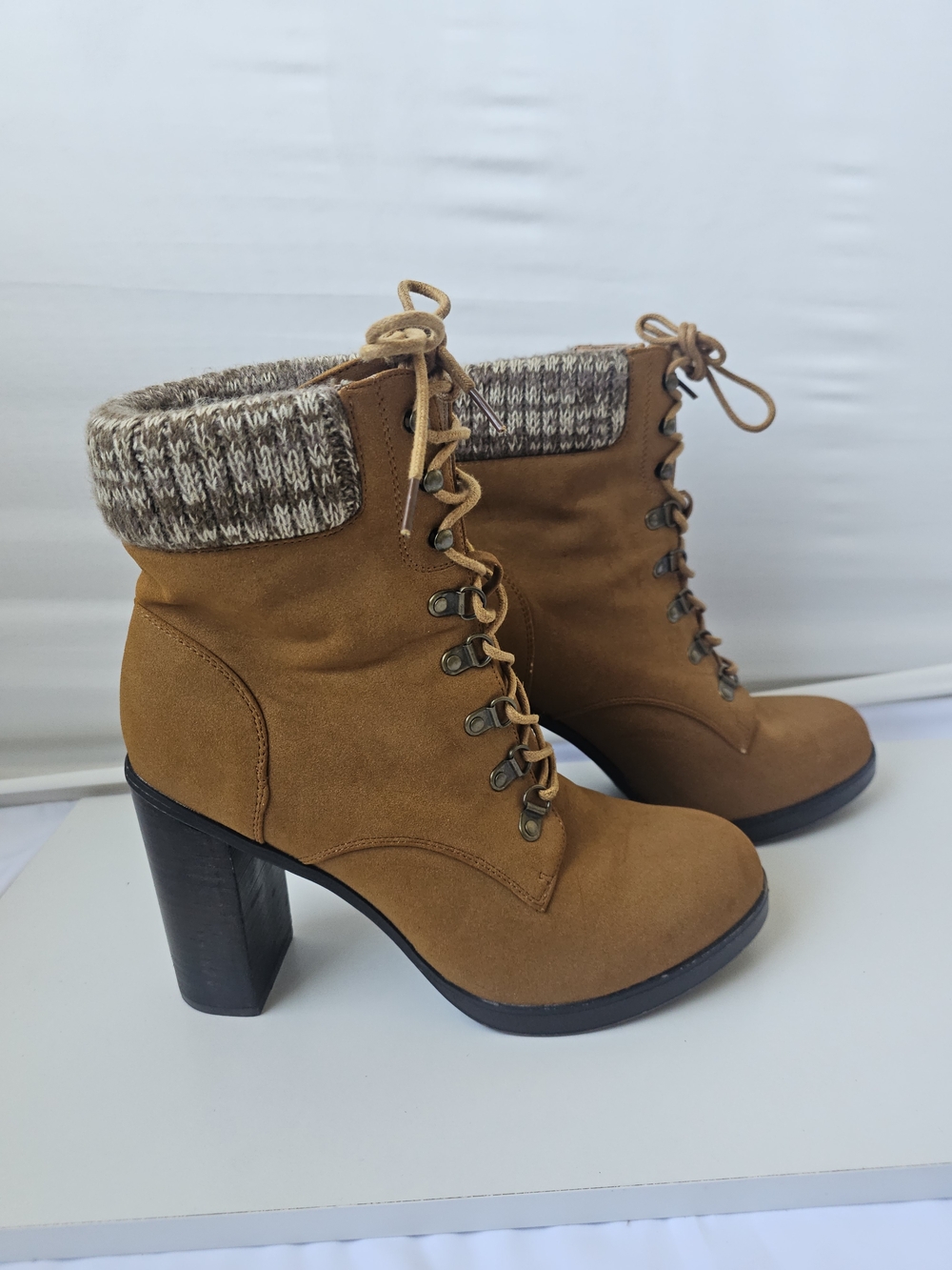 Torrid Lace-Up Suede Boots with Knit Cuff - Size 10.5 WW
